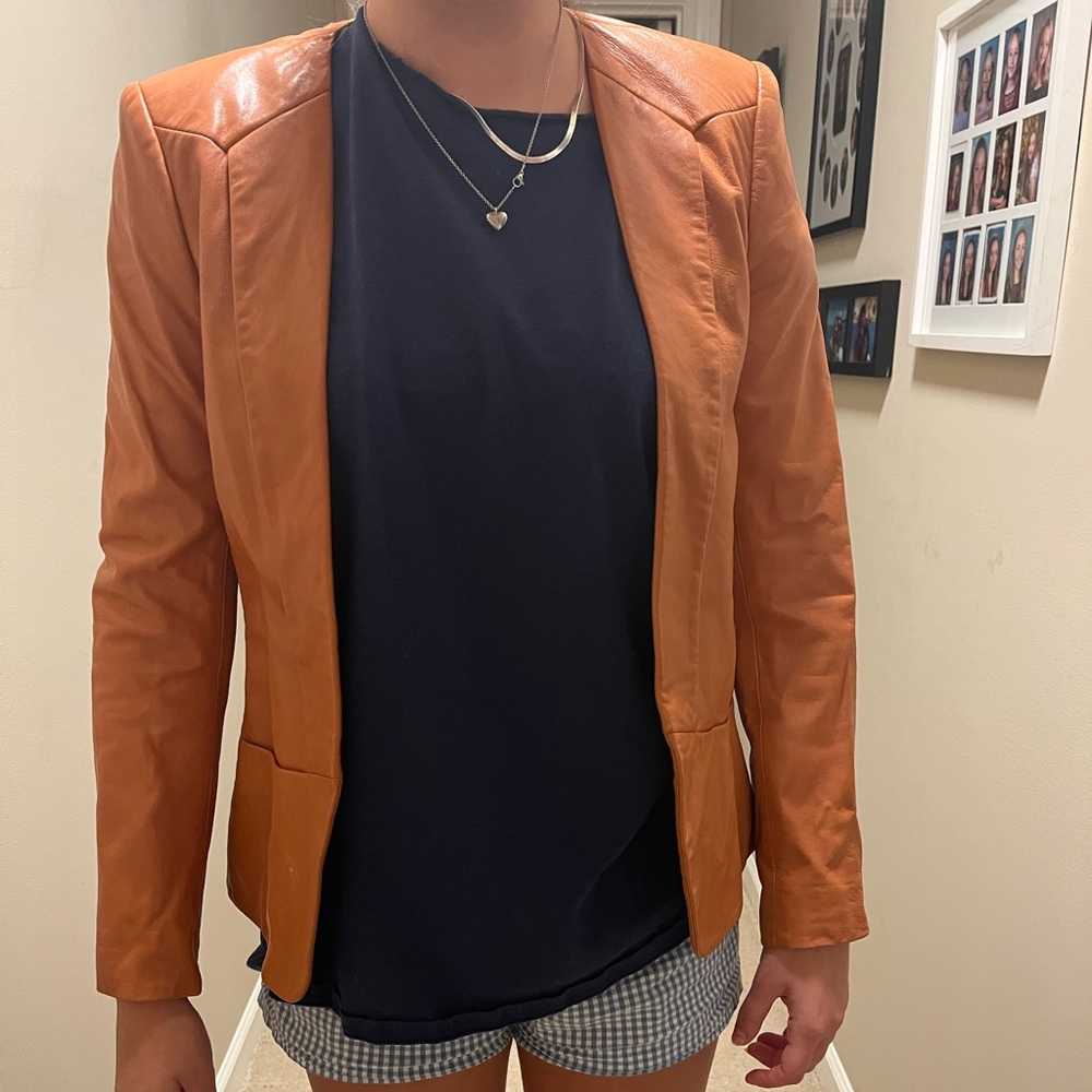 Theory Tan Leather Blazer size 4